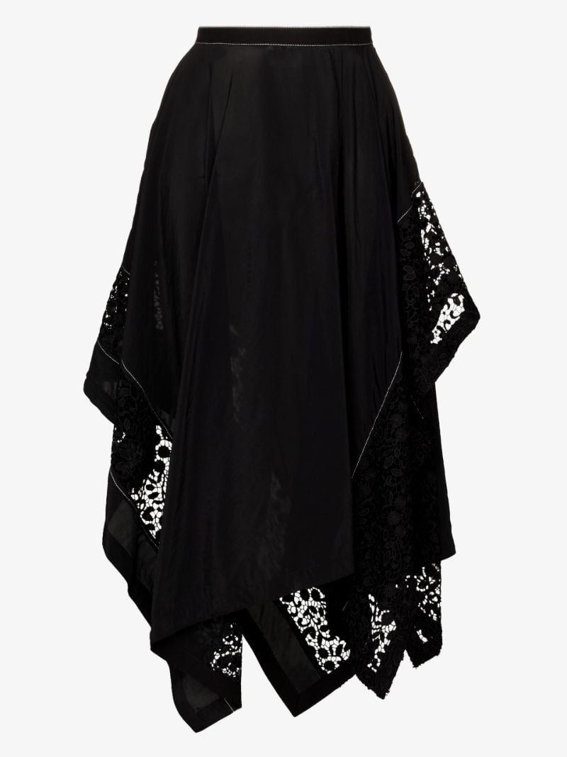 Asymmetric Lace Trim Midi Skirt