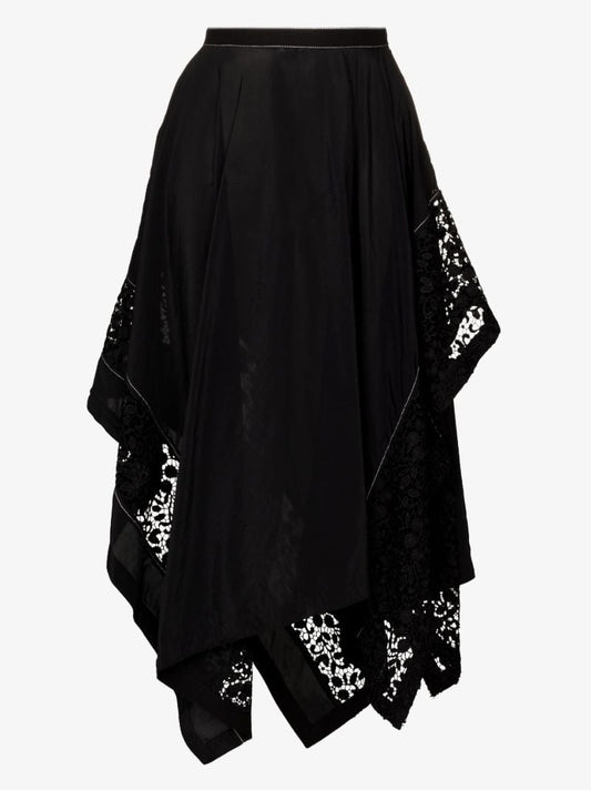 Asymmetric Lace Trim Midi Skirt
