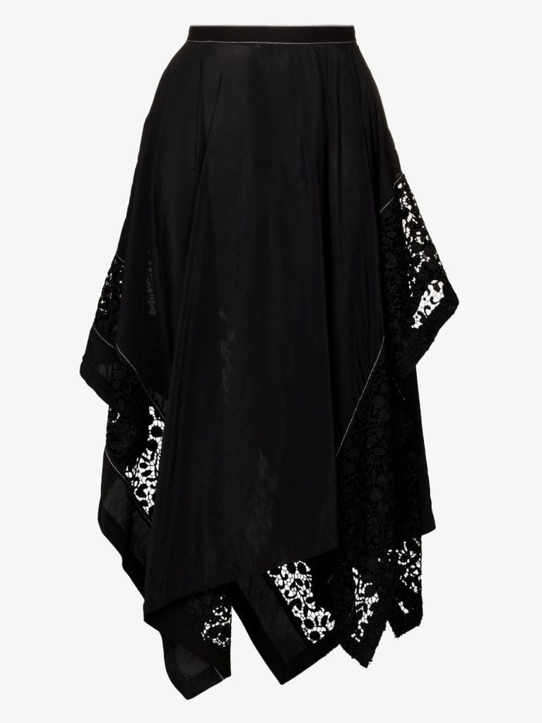 Asymmetric Lace Trim Midi Skirt