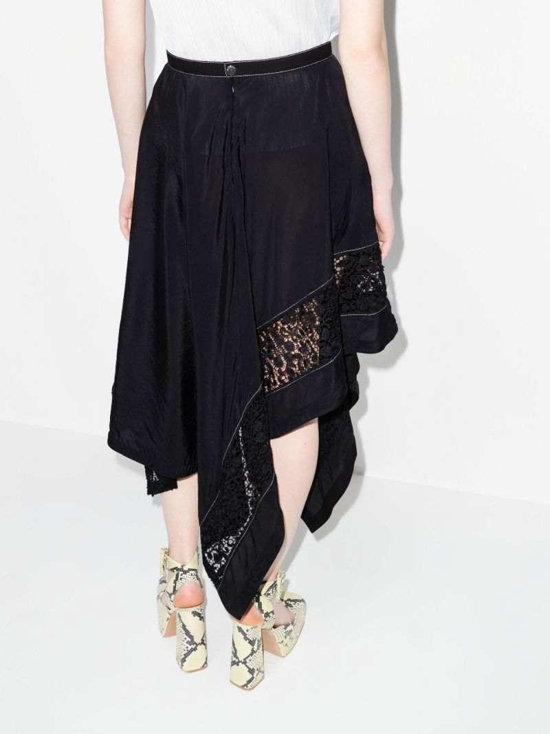 Asymmetric Lace Trim Midi Skirt