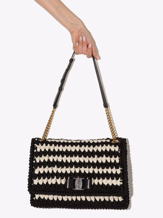 Black Viva Bow Crochet Shoulder Bag