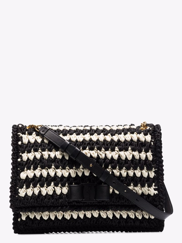 Black Viva Bow Crochet Shoulder Bag