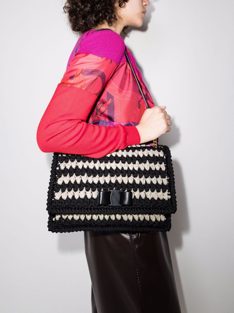 Black Viva Bow Crochet Shoulder Bag