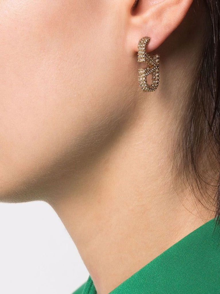 Gold-tone Vlogo Signature Crystal Drop Earrings