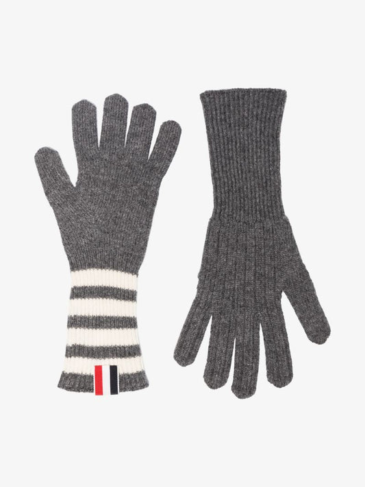 Grey 4-bar Stripe Cashmere Gloves