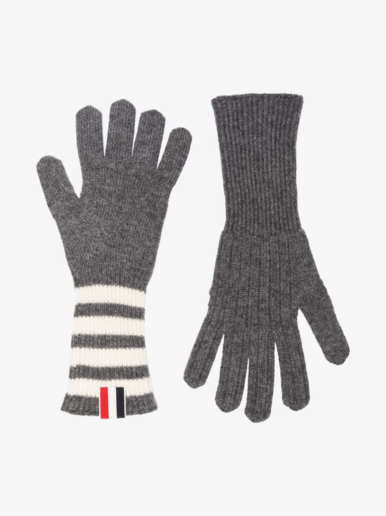 Grey 4-bar Stripe Cashmere Gloves