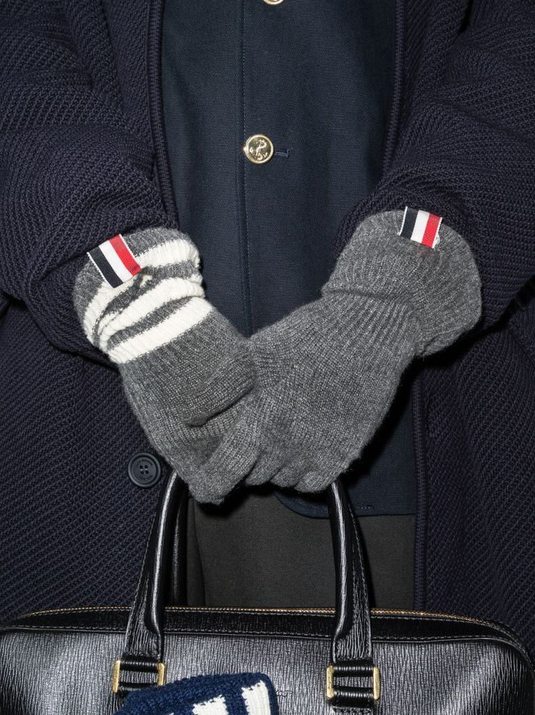 Grey 4-bar Stripe Cashmere Gloves