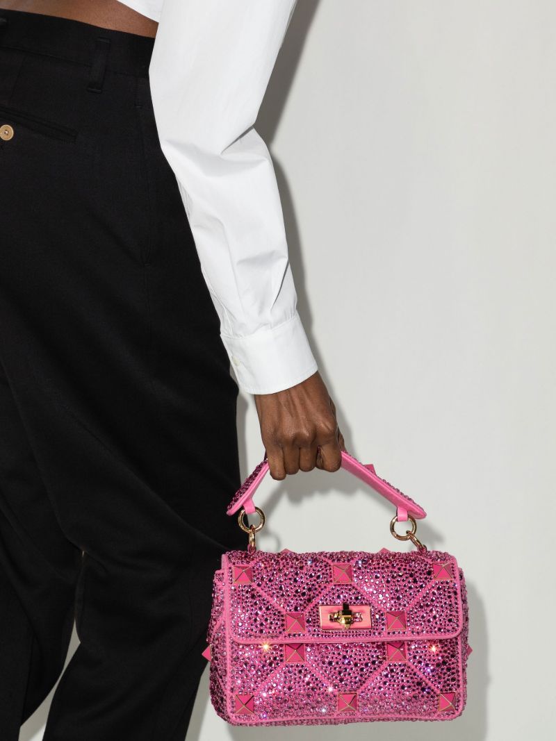 Pink Roman Stud Medium Crystal Shoulder Bag