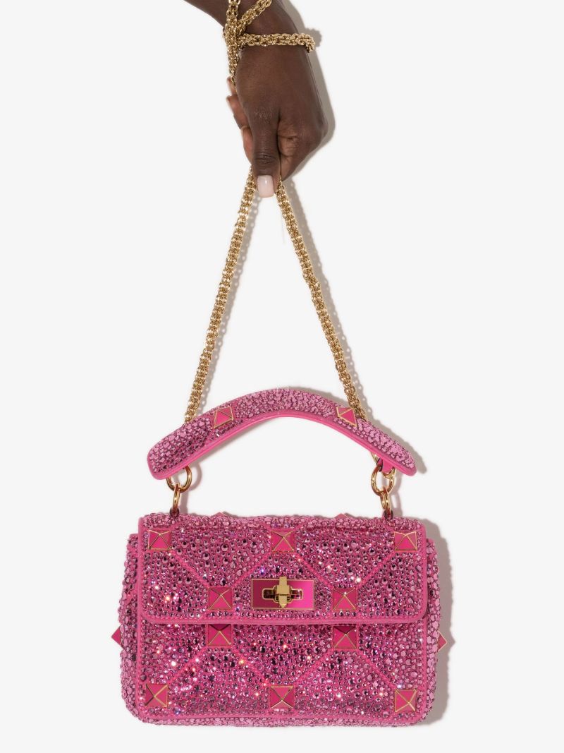 Pink Roman Stud Medium Crystal Shoulder Bag