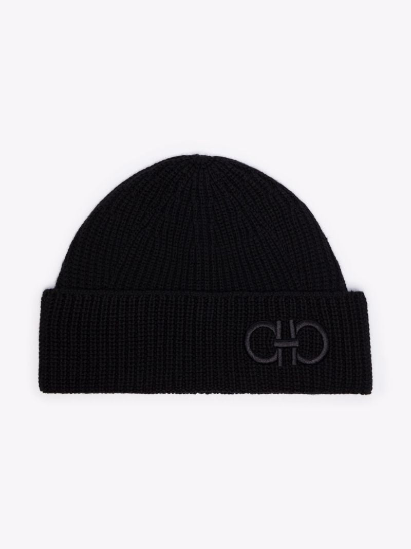 Black Gancio Logo Wool Beanie Hat