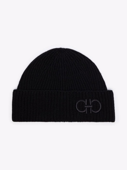 Black Gancio Logo Wool Beanie Hat