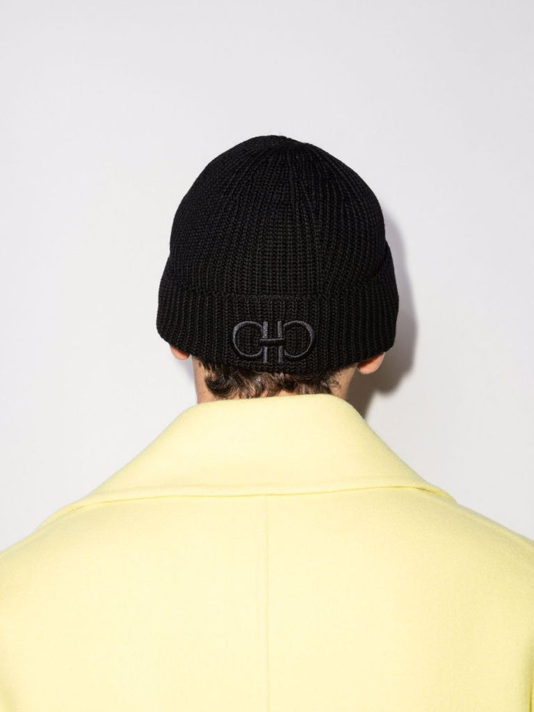 Black Gancio Logo Wool Beanie Hat