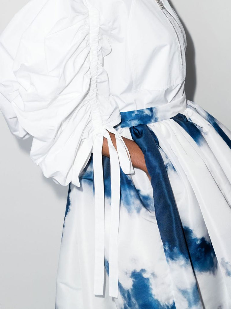 Gathered Printed Midi Skirt
