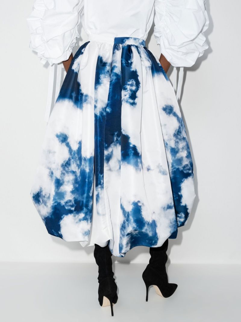 Gathered Printed Midi Skirt