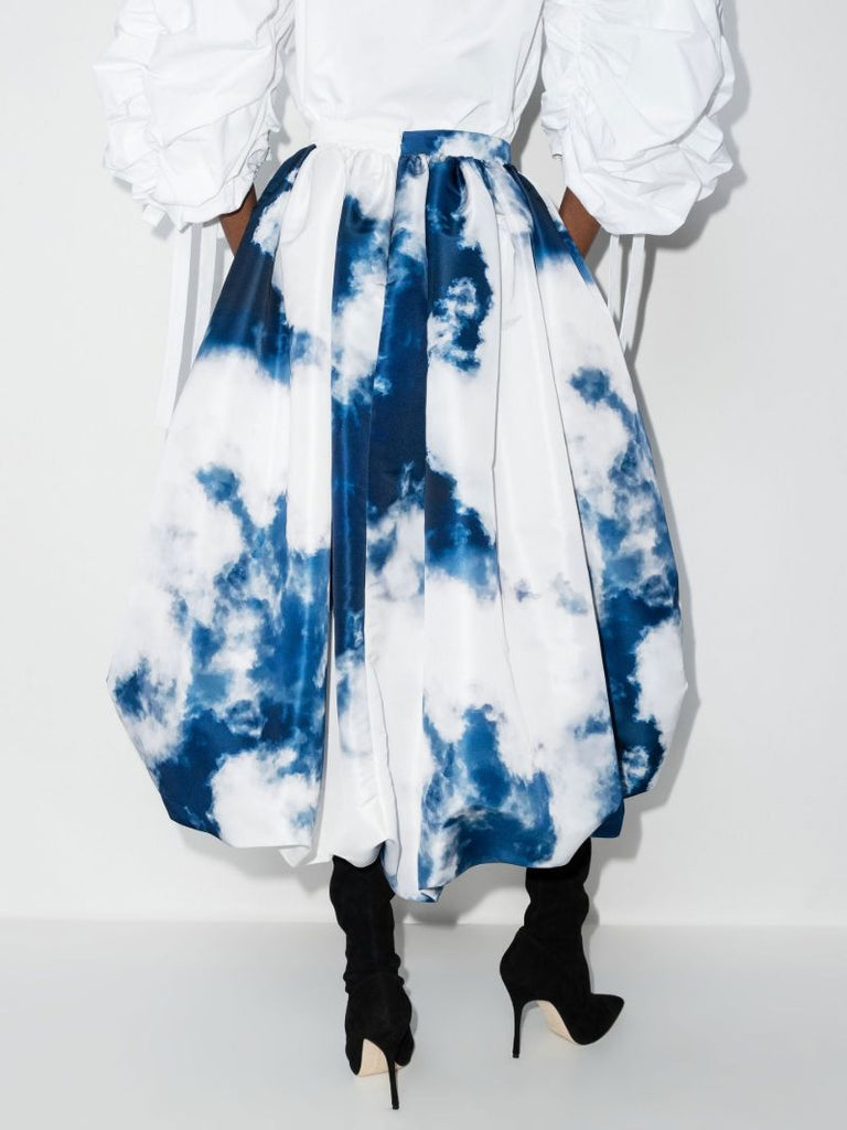 Gathered Printed Midi Skirt