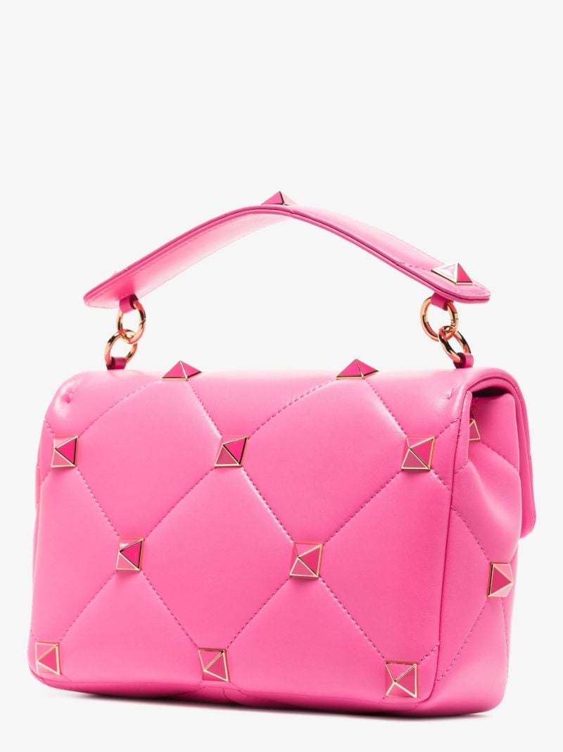 Pink Roman Stud Large Leather Shoulder Bag