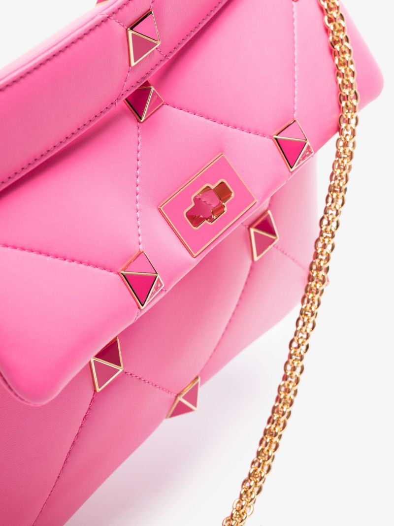 Pink Roman Stud Large Leather Shoulder Bag
