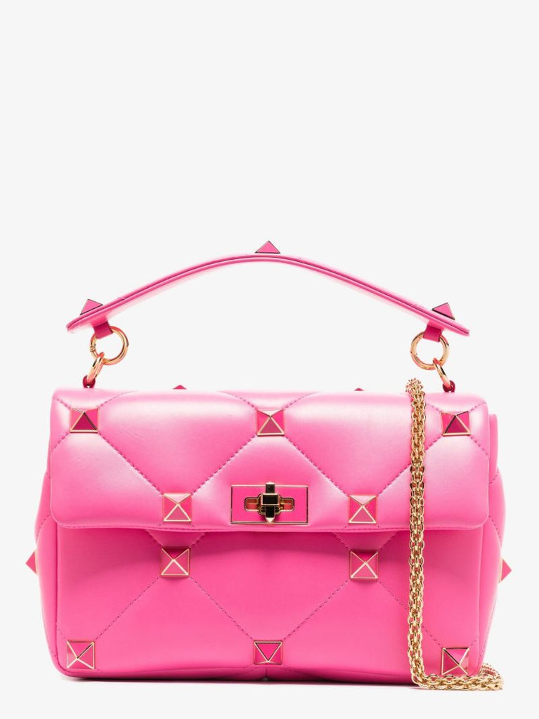 Pink Roman Stud Large Leather Shoulder Bag