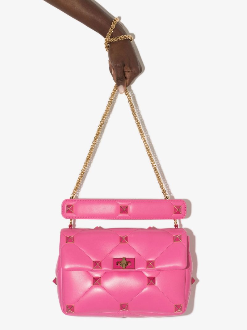Pink Roman Stud Large Leather Shoulder Bag