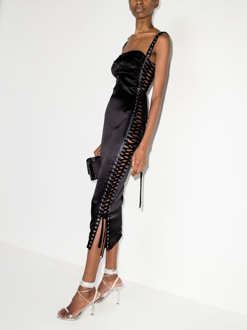 Black Lace-up Side Satin Midi Dress