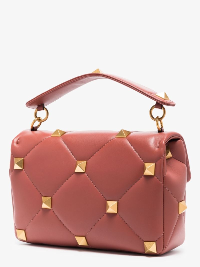 Brown Roman Stud Large Leather Shoulder Bag