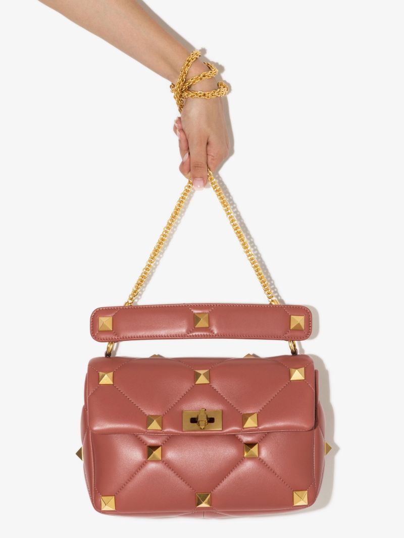 Brown Roman Stud Large Leather Shoulder Bag