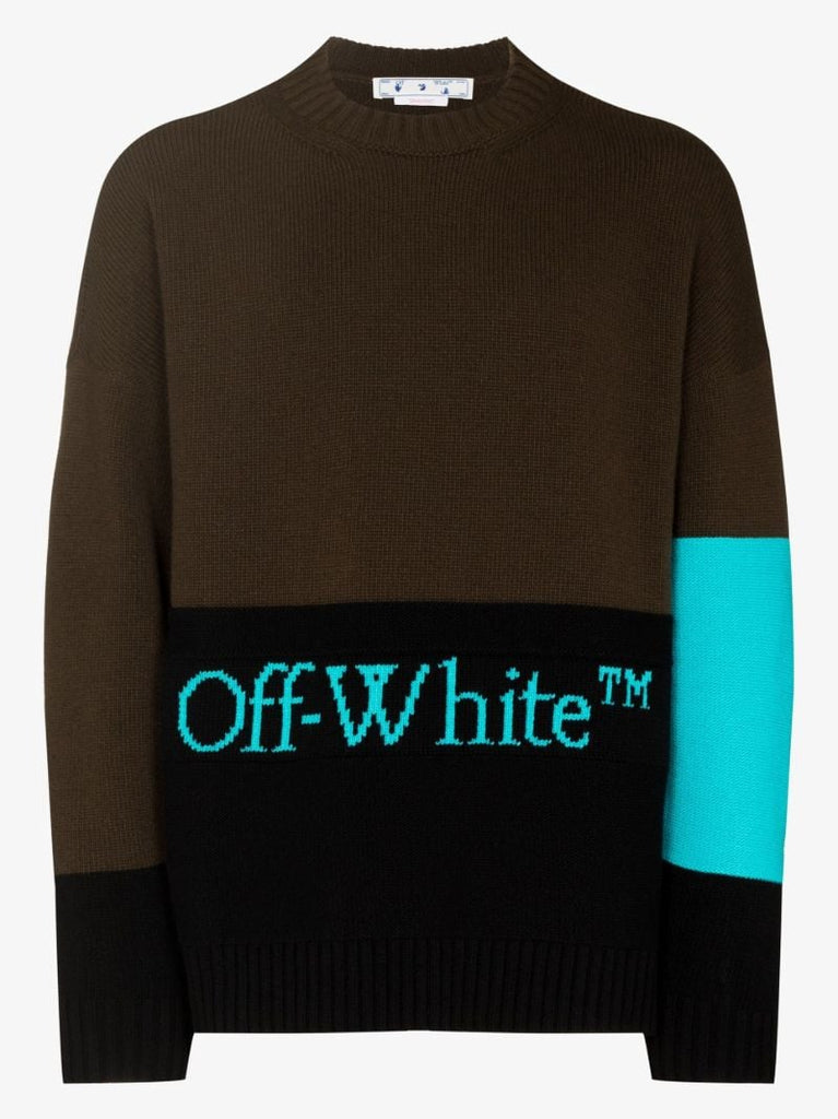 Black Logo Intarsia Colour Block Virgin Wool Sweater