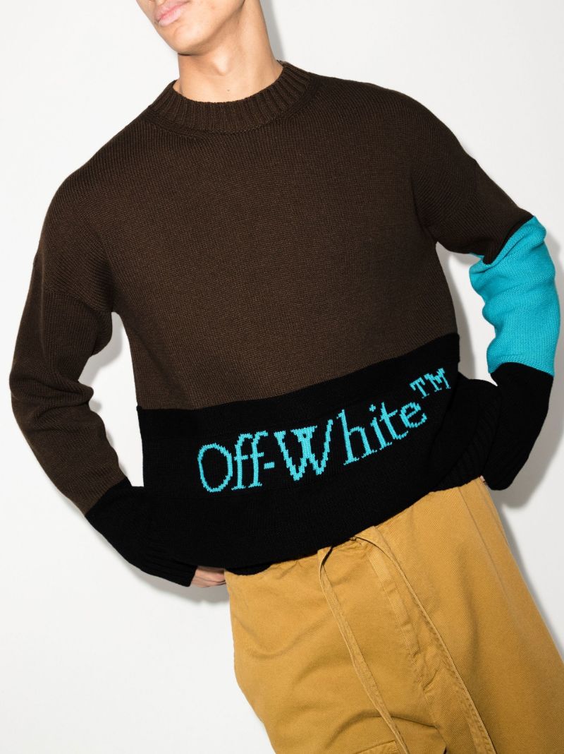 Black Logo Intarsia Colour Block Virgin Wool Sweater