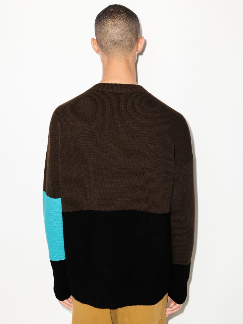 Black Logo Intarsia Colour Block Virgin Wool Sweater
