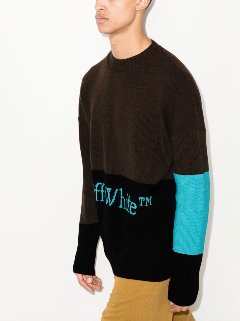 Black Logo Intarsia Colour Block Virgin Wool Sweater