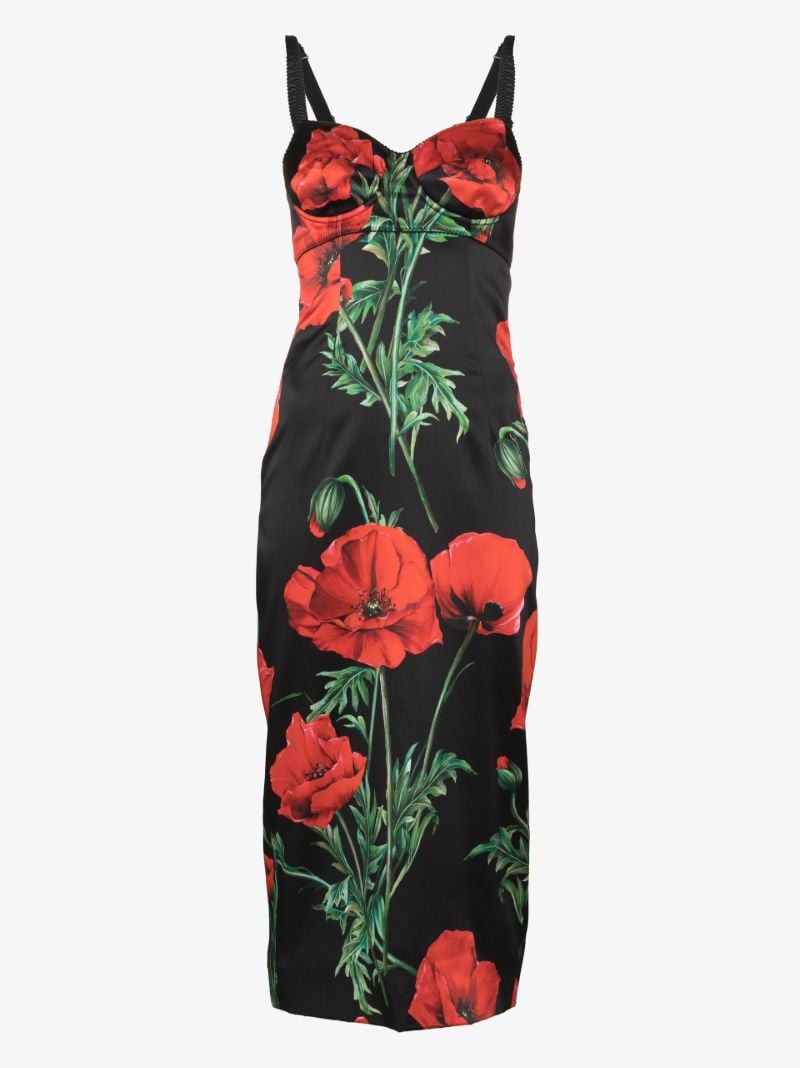 Poppy Print Bustier Midi Dress