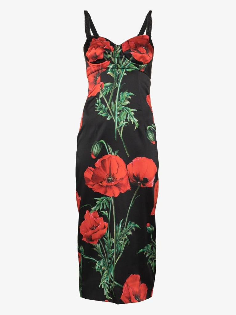 Poppy Print Bustier Midi Dress