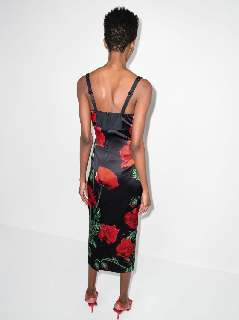 Poppy Print Bustier Midi Dress