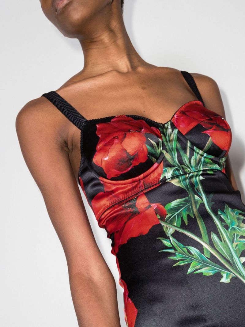 Poppy Print Bustier Midi Dress