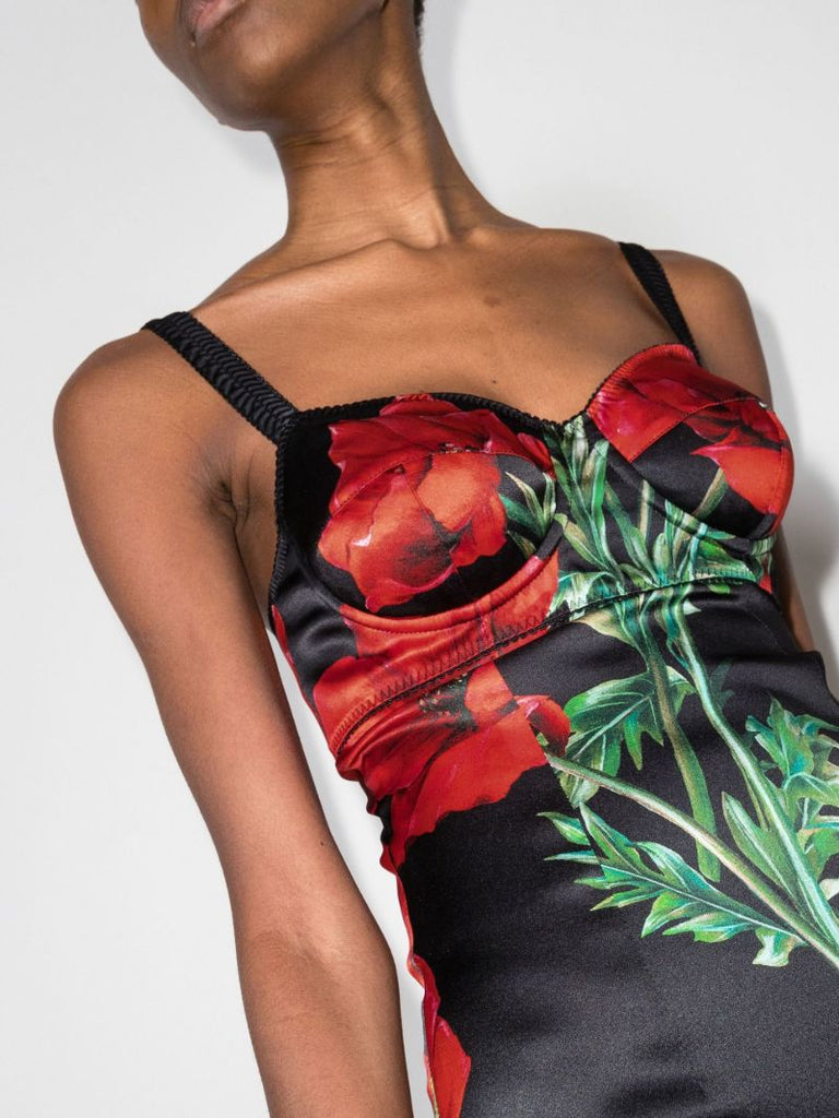 Poppy Print Bustier Midi Dress