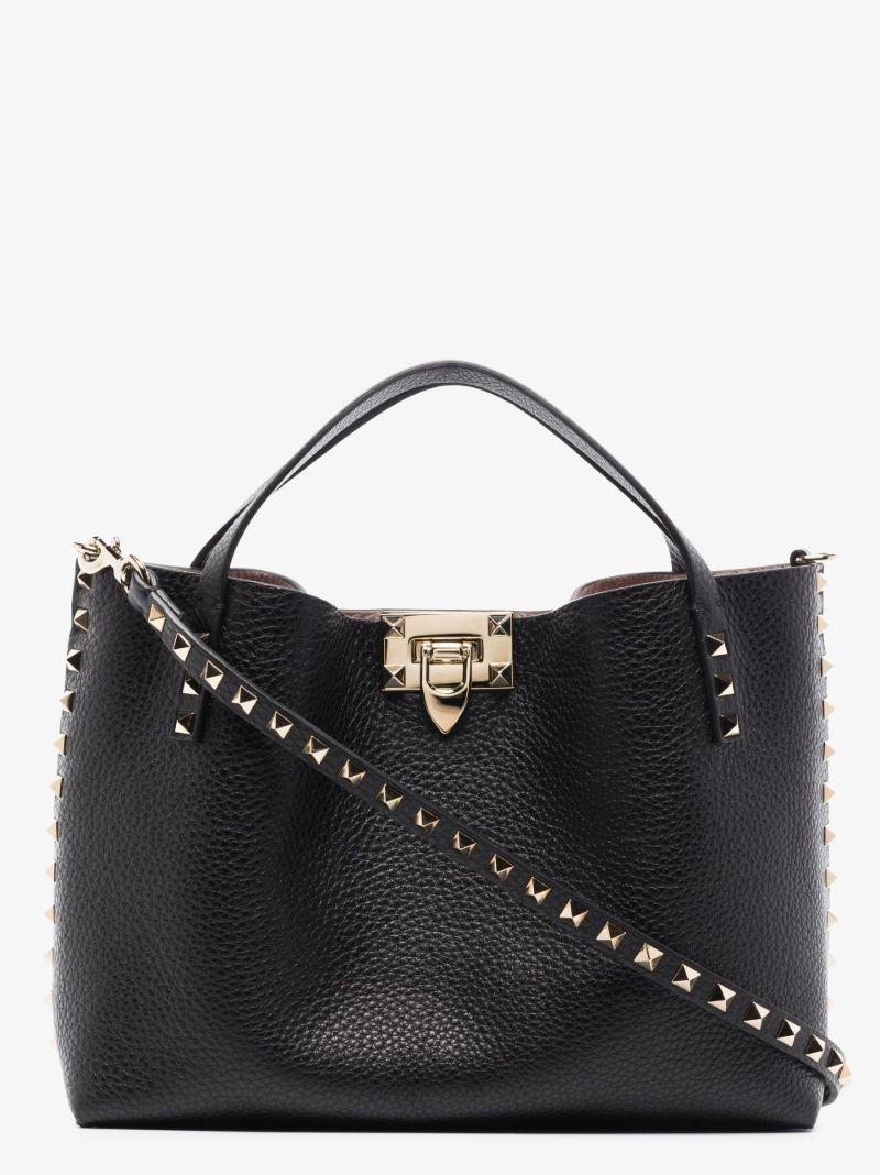 Black Rockstud Small Leather Tote Bag
