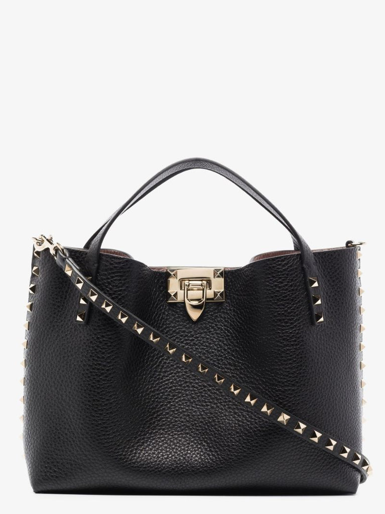 Black Rockstud Small Leather Tote Bag
