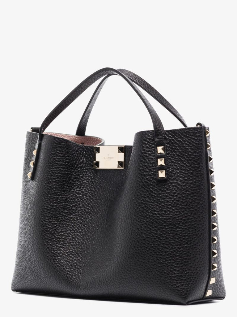 Black Rockstud Small Leather Tote Bag