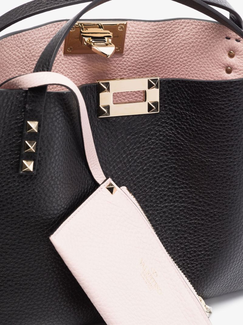 Black Rockstud Small Leather Tote Bag