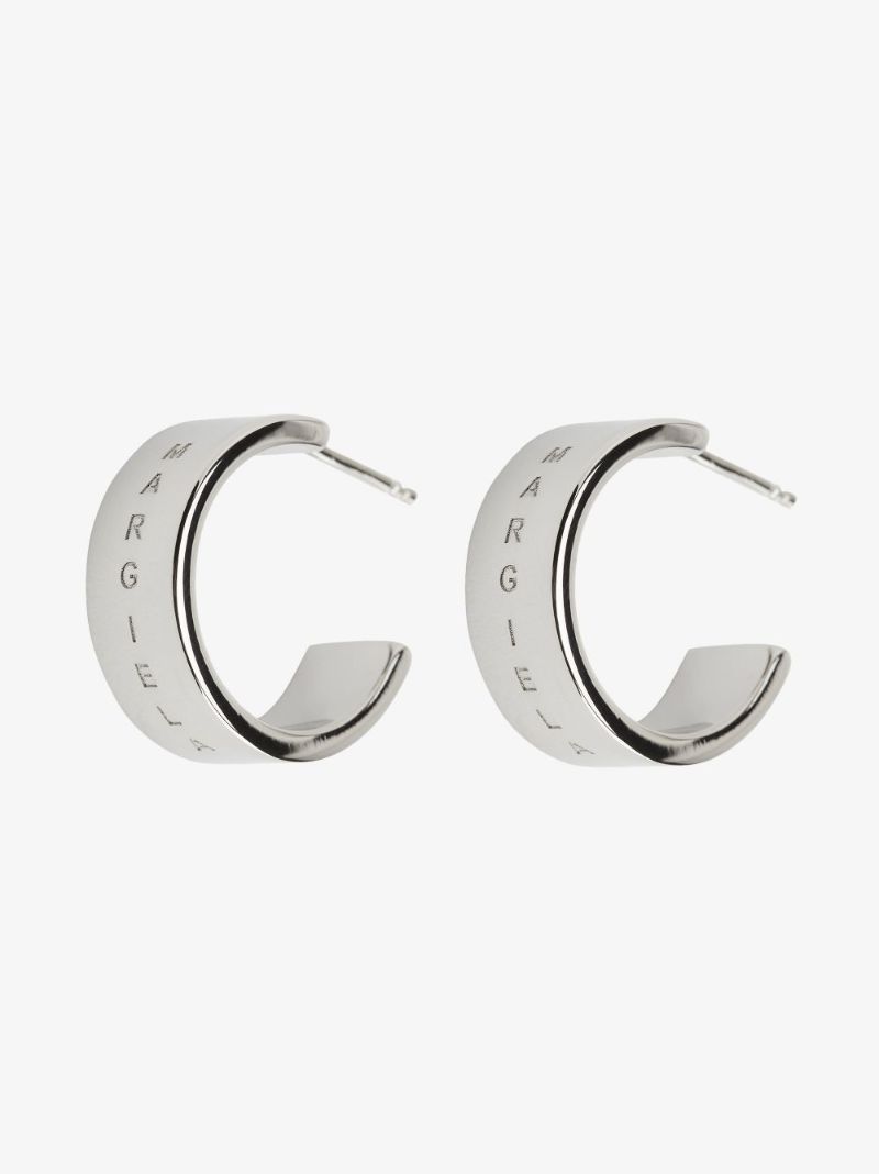 Silver Tone Logo Engraved Hoop Earrings