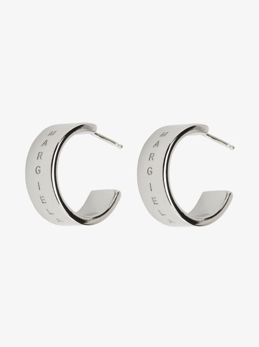 Silver Tone Logo Engraved Hoop Earrings