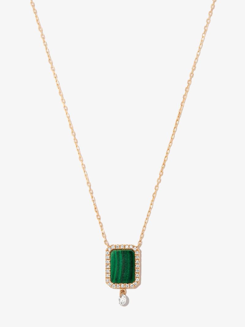 18k Yellow Gold Malachite Diamond Pendant Necklace