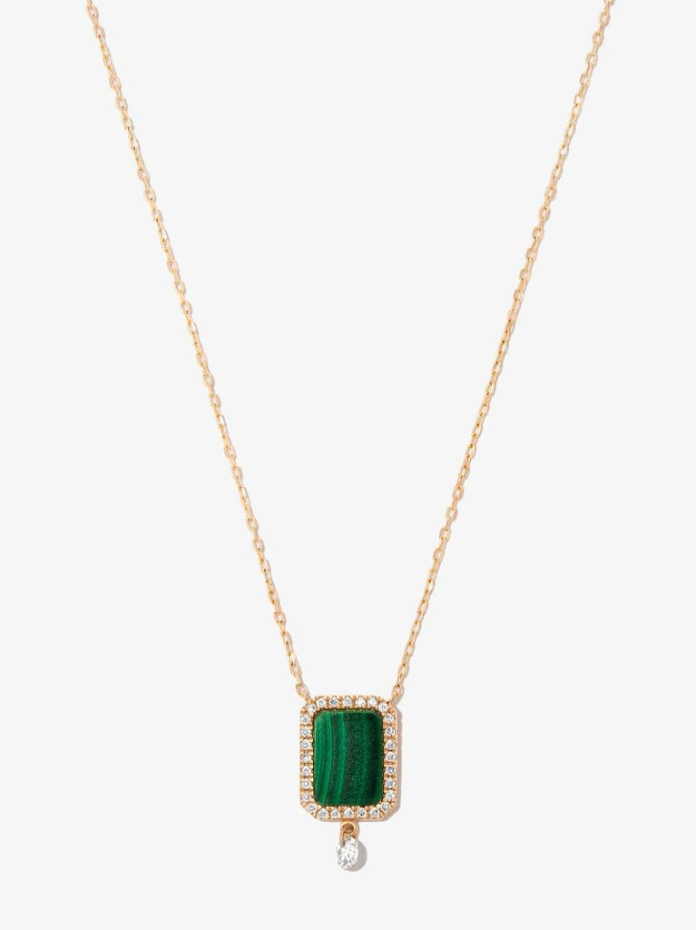 18k Yellow Gold Malachite Diamond Pendant Necklace