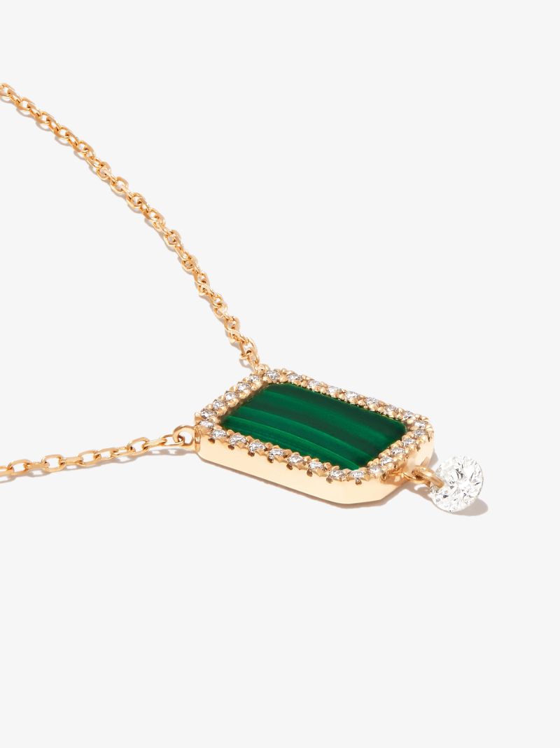 18k Yellow Gold Malachite Diamond Pendant Necklace