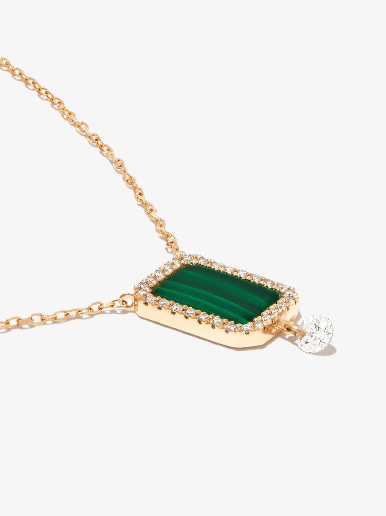 18k Yellow Gold Malachite Diamond Pendant Necklace