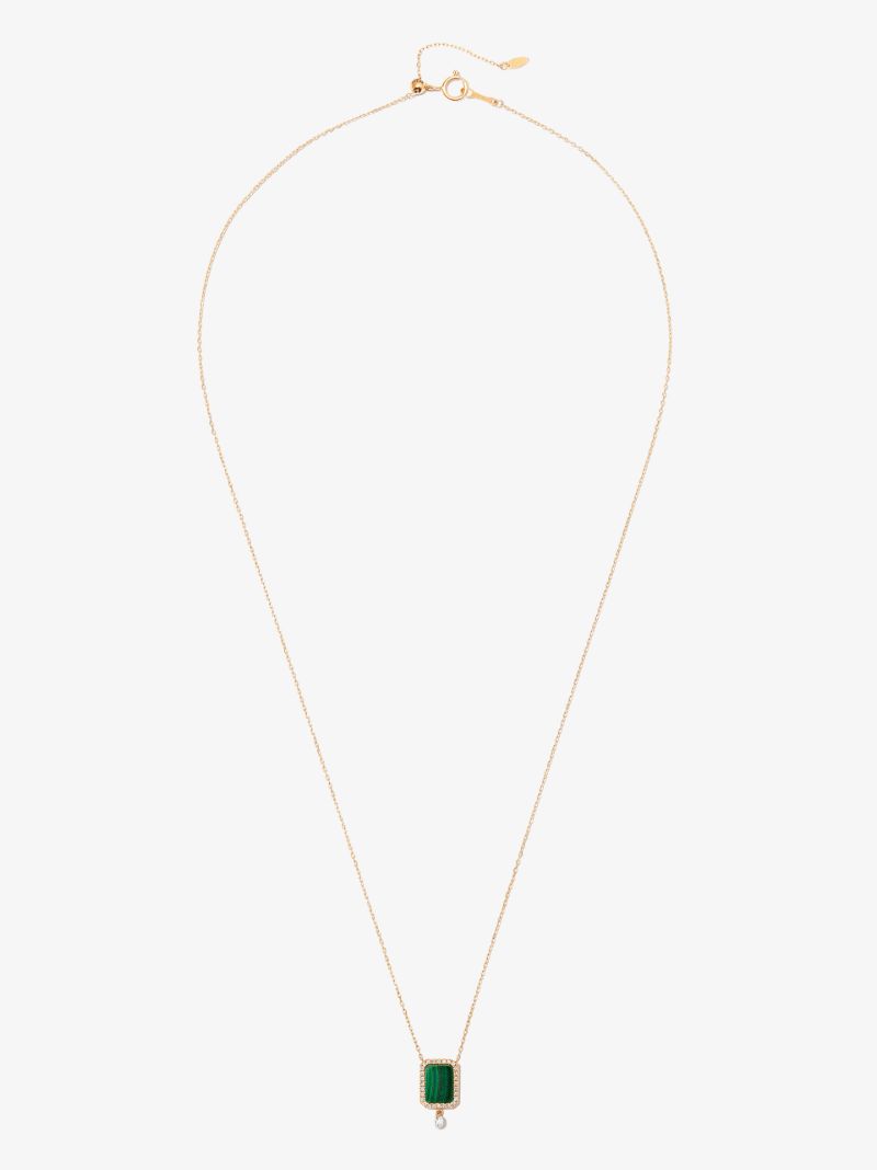 18k Yellow Gold Malachite Diamond Pendant Necklace