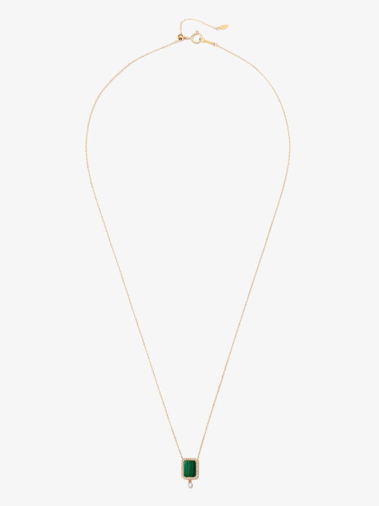 18k Yellow Gold Malachite Diamond Pendant Necklace