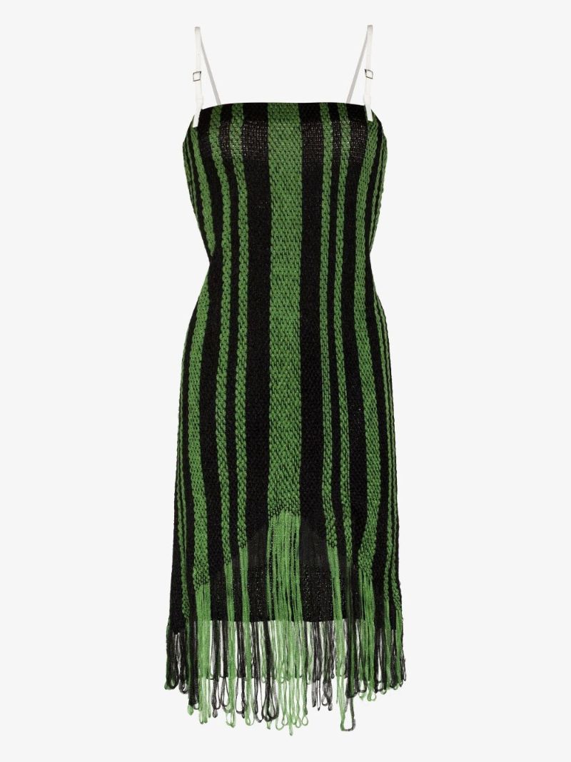Striped Braid Fringe Midi Dress