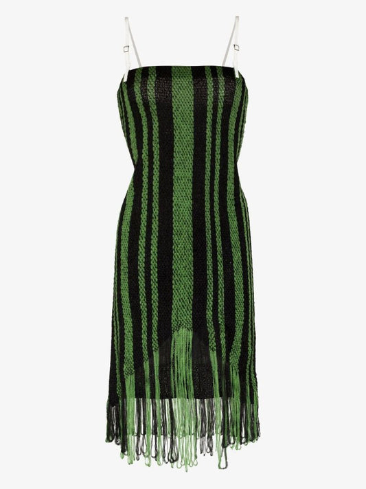 Striped Braid Fringe Midi Dress