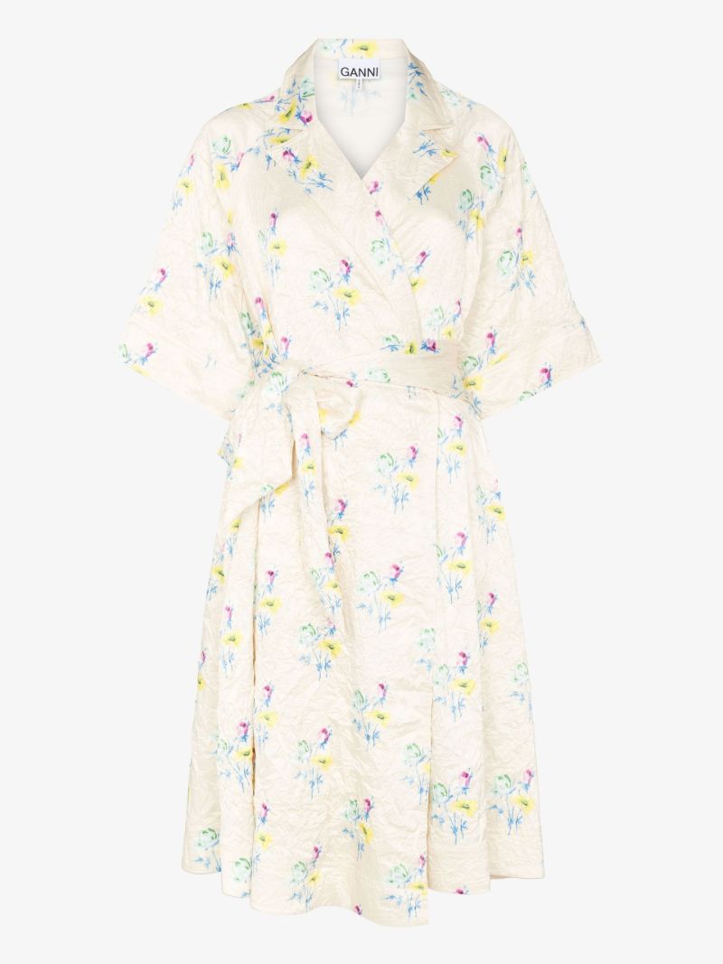 Floral Crinkle Wrap Dress